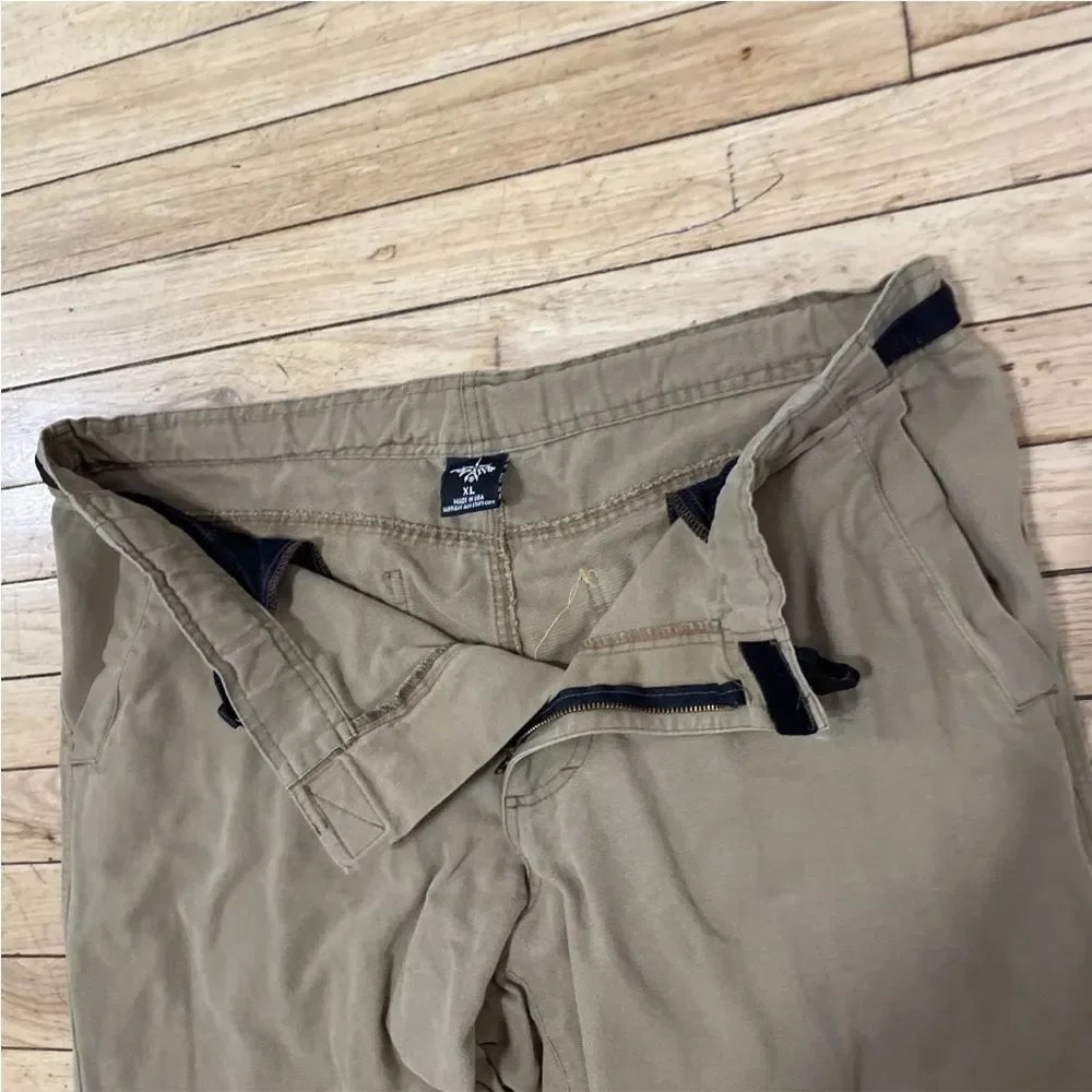 PRANA Brown Twill Carpenter Pants Mens XL Made USA Wide Belted Outdoor 38x28